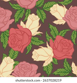 Red Rose flower seamless pattern. This seamless pattern of Rose flower suitables for prints, fabrics,or subimation.
