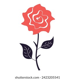 Red rose flower silhouette icon print isolated vector illistration