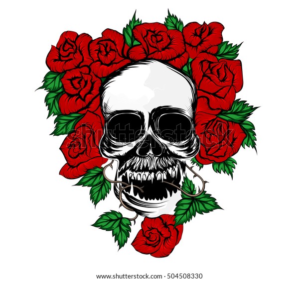 Red Rose Flower Skull Vector On Stock Vector (Royalty Free) 504508330