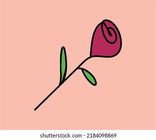 red rose flower vector art. flat style design.