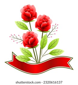 red rose flower vector graphic with the red ribbon