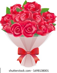 Red Rose Flower Vector Illustration  Isolated On White Background / A Bouquet Of Wrapped Roses  / For Labels, Badges, Icons, Banners, Menus, Invitation Etc.