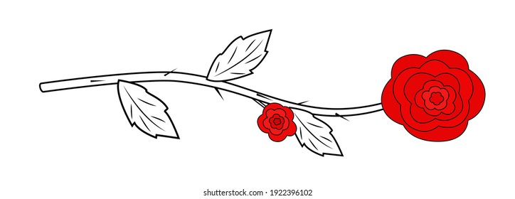 Ilustración vectorial de flores rojas. Esbozo botánico. Elemento de diseño para afiche, impresión, patrón, pegatina, textil.