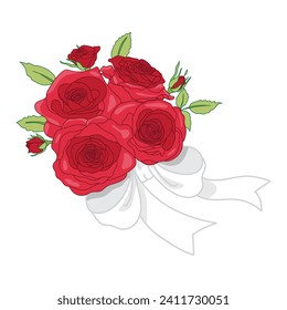 Red rose flower vector illustration isolated on white background, A bouquet of roses flat icon design vector