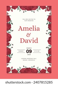 Red Rose Flower Wedding Invitation Template