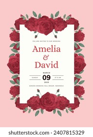Red Rose Flower Wedding Invitation Template