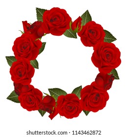 Red Rose Flower Wreath. isolated on White Background. Vector Illustration.