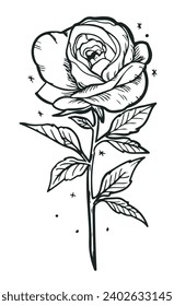 Red Rose flowers drawing with line-art on white backgrounds. Simple Design Outline Style. You can give color you like. Vector Illustrations