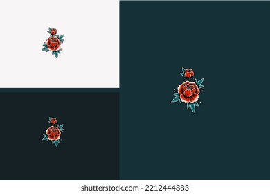 red rose flowers and leaf vector artwork design