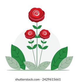 red rose with flowers in retro style. flat vector illustration isolated on white background