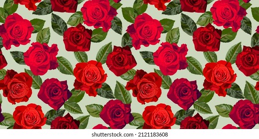 Red rose flowers vector seamless pattern