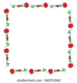 red rose form a square frame on the white background greeting cards invitations of the wedding  birthday  Valentine's Day  Mother's Day   vector