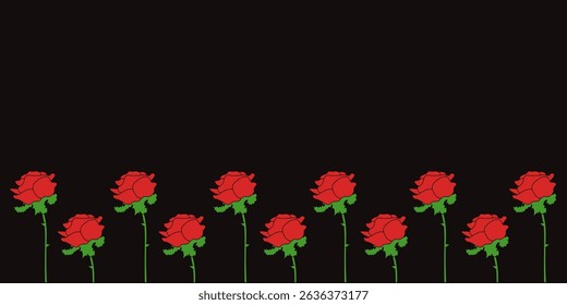 Red Rose Frame isolated black background. Vector illustration of red Roses Frame with Empty space for text. Perfect border for Valentine's Day banner. EPS 10 