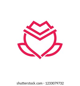 red rose geometric line logo vector