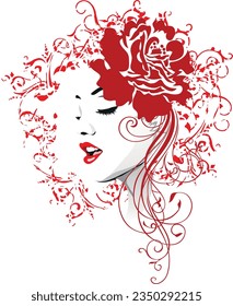 red rose girl vector .beautifull card    