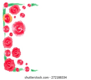 red rose with green leaf frame water color vector