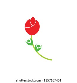 red rose with green leaf symbol vector