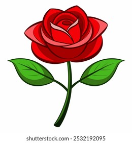 rosa vermelha e ícone de vetor folha verde com fundo