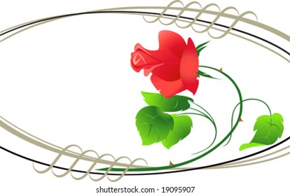 Red rose with green leaves