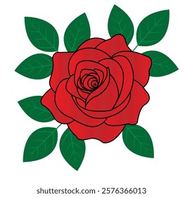 Red rose with green leaves editable eps file 