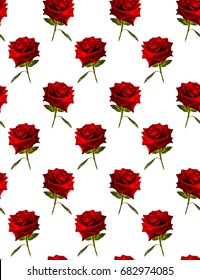 Red rose with green leaves .    Vector  design.  Modern illustration for background greeting cards and invitations of the  birthday, Valentine's Day, Mother's Day and wedding.  Seamless pattern