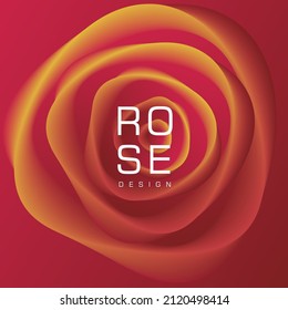 Red rose greeting card, 3d volume illustration of a rose blossom with text in the center, modern graphic