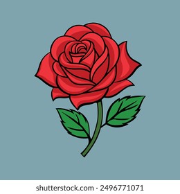 Red rose hand drawn, vector art illustration.