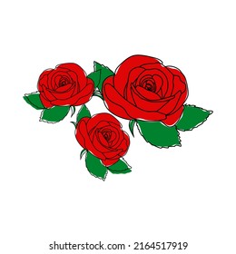 red rose hand-drawn. Black line rose flowers inflorescence silhouettes isolated on white background. bouquet of roses. Vector doodle illustration.