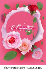 Red And Red Rose. Happy Valentines Day romance greeting card