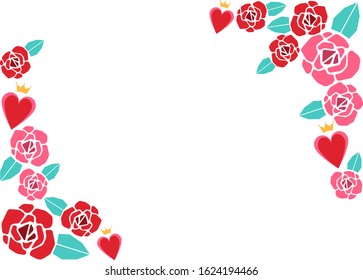Red rose and heart corner frame