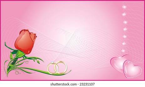 Red rose and hearts. Composition for wedding card. Vector