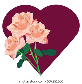  Red Rose and Hearts with Happy Valentines Day Message in the Background. Vector Illustration 