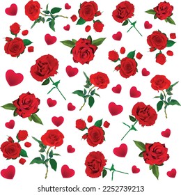 red rose with red hearts pattern , love hearts and red flower pattern 