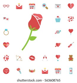 Red rose icon on white background. Vector illustration. Set of Valentines icons