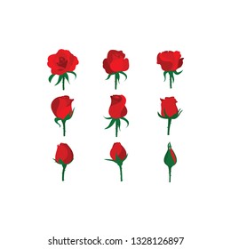 red rose icon set on a white background