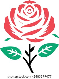 Red rose icon vector illustration. Rose flower icon isolated on a white background.