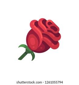 Red rose illustration. Beautiful flower flat icon