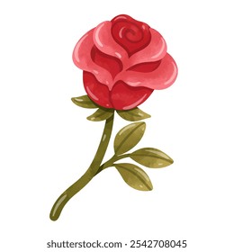 Red rose illustration in hand drawn watercolor style, isolated on white background, red rose flower clip art vector
