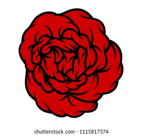 Red rose isolated on white background. Vector illustration.