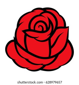 Red rose isolated on white background. Vector illustration.