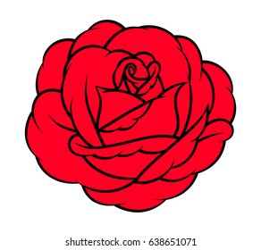 Red rose isolated on white background. Vector illustration.