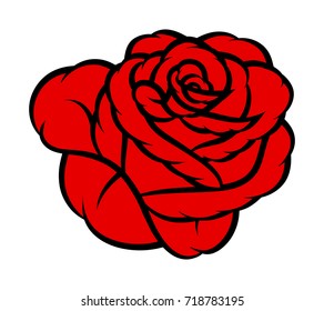 Red rose isolated on white background. Vector illustration.