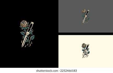 red rose and knife vector illustration tattoo design