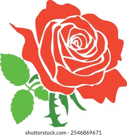 A red rose with leaves