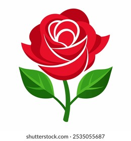 a red Rose with leaves, Logo Icon Vector Art illustration with white background.
