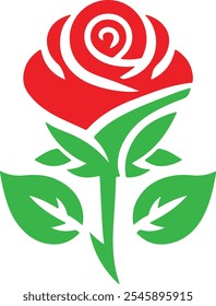 Red Rose with leaves, Logo Icon Vector Art illustration design