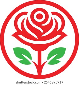 Rosa vermelha com folhas, Ícone de logotipo Vetor Arte ilustração design