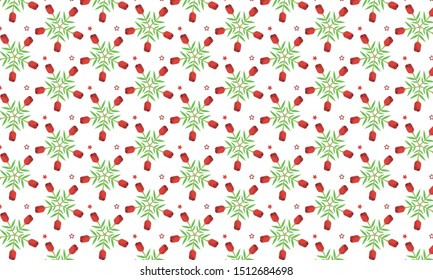 Red Rose with Leaves and star Pattern Background