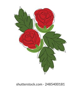 red rose with leaves. vector illustration. 