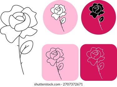 Logotipo del logotipo de la rosa roja Día de San Valentín. Vector gráfico línea ilustración en blanco y negro. Anuncio, cartel, papel de embalaje, etiqueta engomada, impresión, diseño textil moderno.
